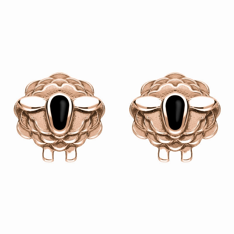 9ct Rose Gold Whitby Jet Sheep Stud Earrings