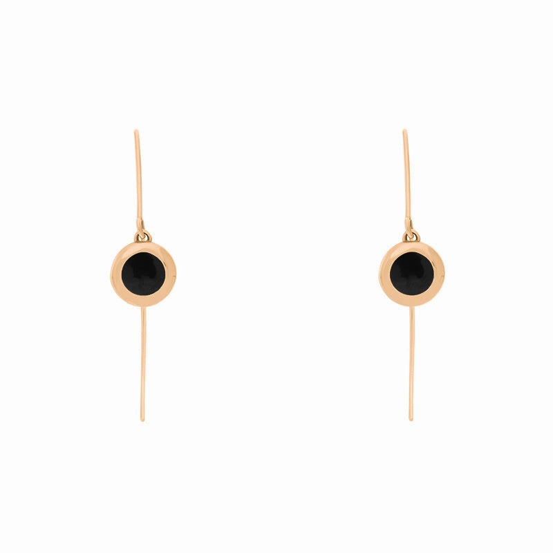 9ct Rose Gold Whitby Jet Star Disc Drop Earrings