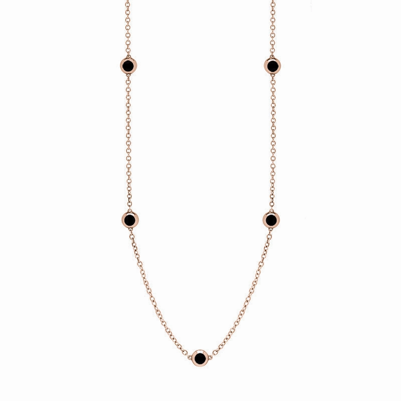 9ct Rose Gold Whitby Jet Star Link Disc Chain Necklace