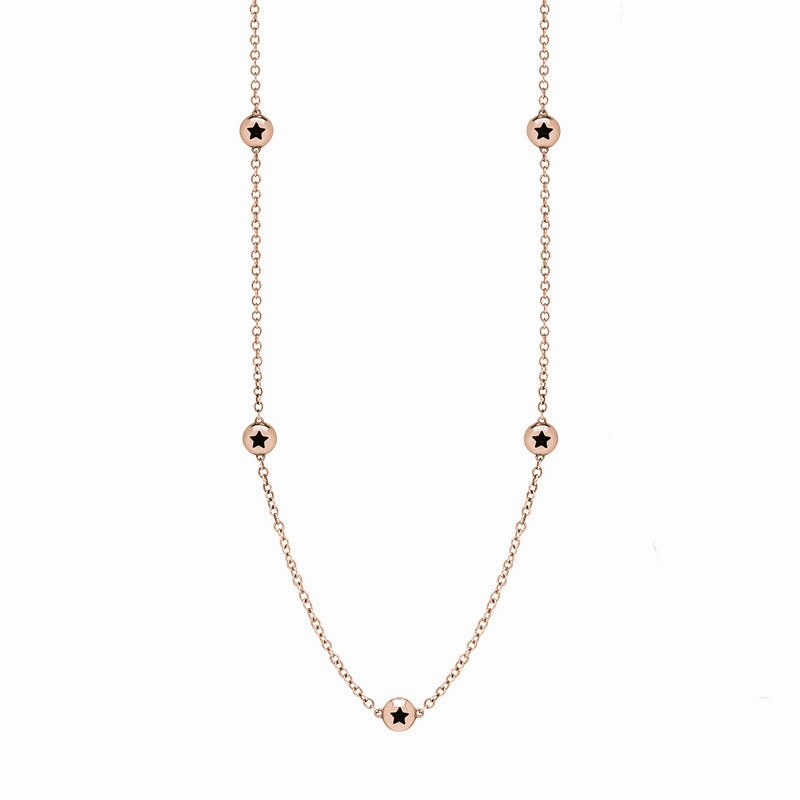 9ct Rose Gold Whitby Jet Star Link Disc Chain Necklace