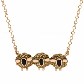 9ct Rose Gold Whitby Jet Three Sheep Necklace