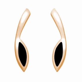 9ct Rose Gold Whitby Jet Toscana Long Marquise Stud Earrings