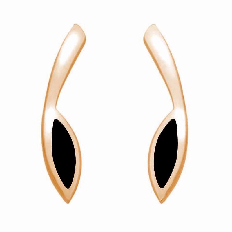 9ct Rose Gold Whitby Jet Toscana Long Marquise Stud Earrings