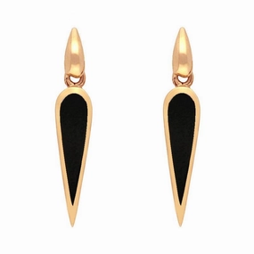 9ct Rose Gold Whitby Jet Toscana Slim Pear Drop Earrings