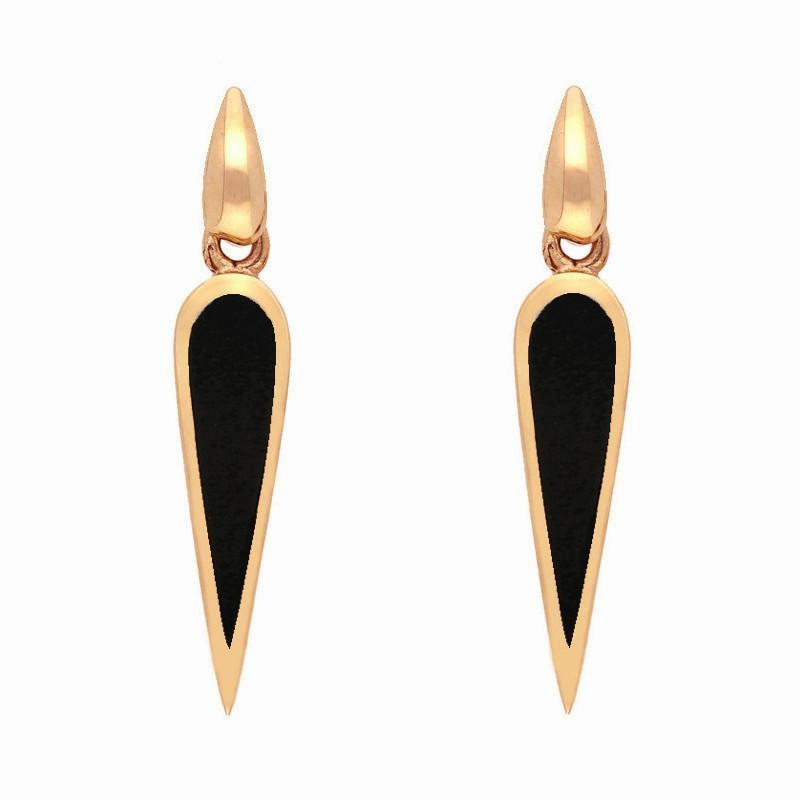 9ct Rose Gold Whitby Jet Toscana Slim Pear Drop Earrings