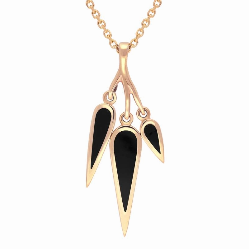 9ct Rose Gold Whitby Jet Toscana Three Drop Graduated Necklace