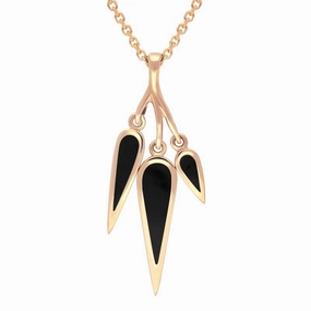 9ct Rose Gold Whitby Jet Toscana Three Drop Graduated Necklace
