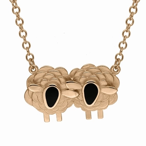 9ct Rose Gold Whitby Jet Two Large Sheep Necklace