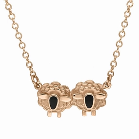 9ct Rose Gold Whitby Jet Two Sheep Necklace