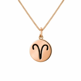 9ct Rose Gold Whitby Jet Zodiac Aries Round Necklace