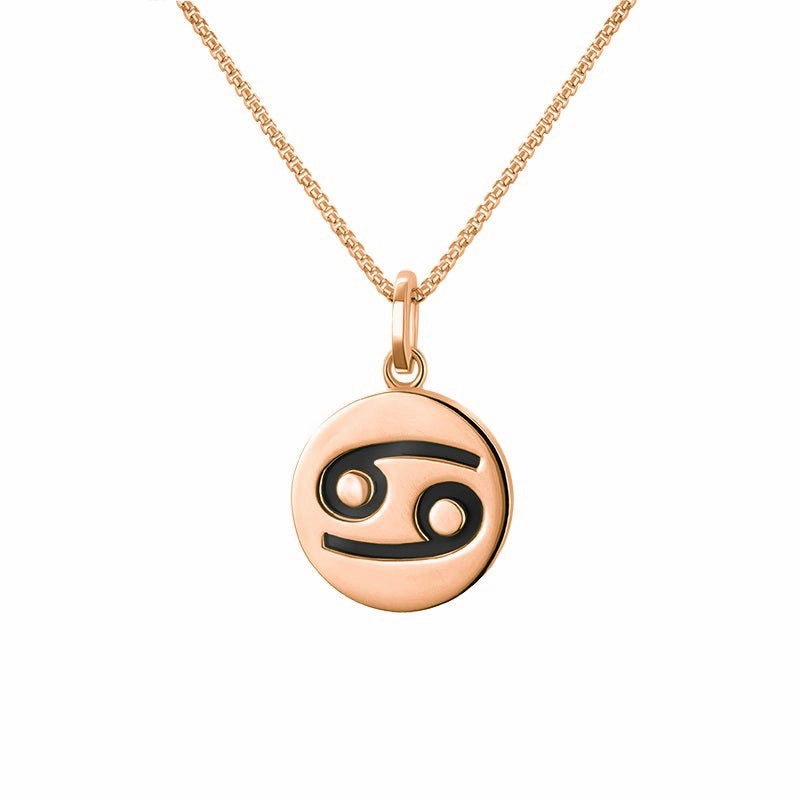9ct Rose Gold Whitby Jet Zodiac Cancer Round Necklace