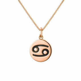 9ct Rose Gold Whitby Jet Zodiac Cancer Round Necklace