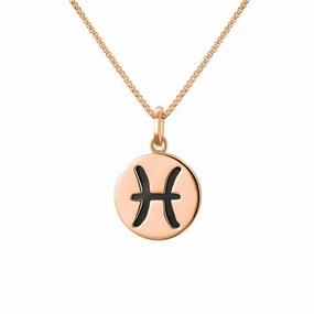 9ct Rose Gold Whitby Jet Zodiac Pisces Round Necklace