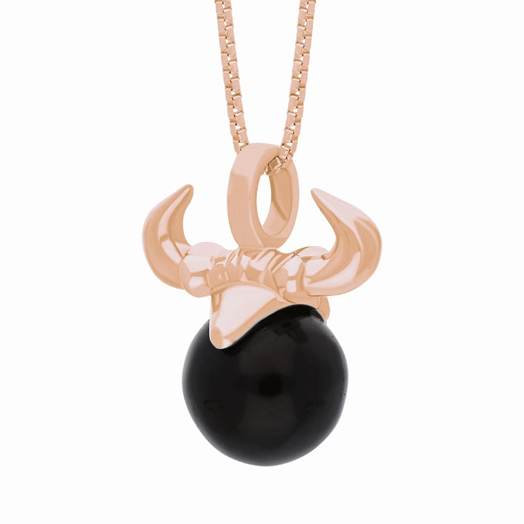 9ct Rose Gold Whitby Jet Zodiac Taurus 10mm Bead Pendant