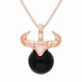 9ct Rose Gold Whitby Jet Zodiac Taurus 10mm Bead Pendant