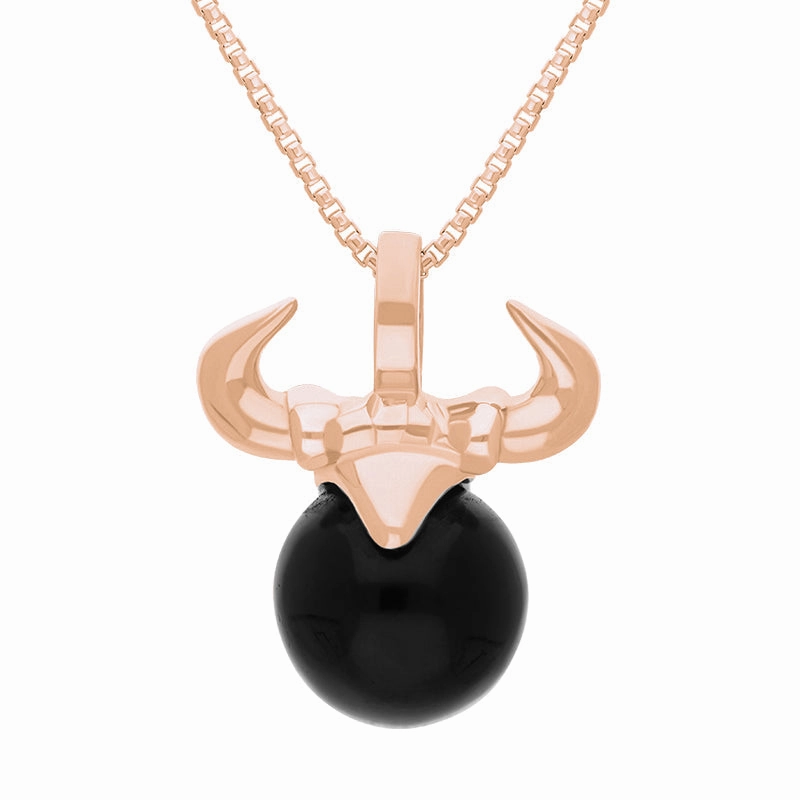 9ct Rose Gold Whitby Jet Zodiac Taurus 10mm Bead Pendant