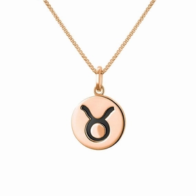 9ct Rose Gold Whitby Jet Zodiac Taurus Round Necklace