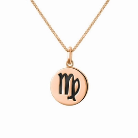 9ct Rose Gold Whitby Jet Zodiac Virgo Round Necklace