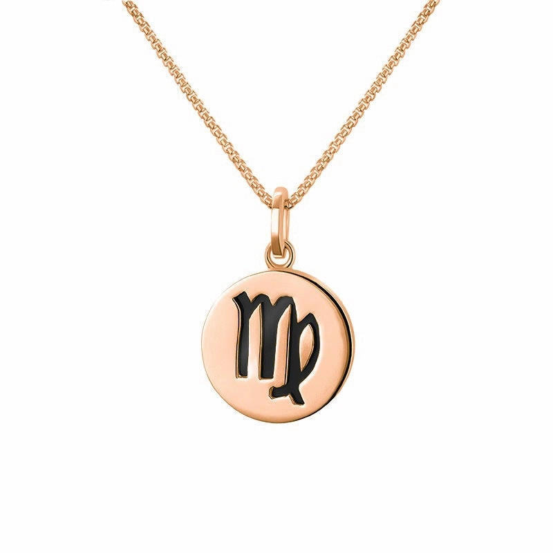 9ct Rose Gold Whitby Jet Zodiac Virgo Round Necklace