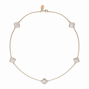 9ct Rose Gold White Mother of Pearl Bloom Four Leaf Clover Necklace