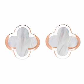 9ct Rose Gold White Mother of Pearl Bloom Four Leaf Clover Stud Earrings