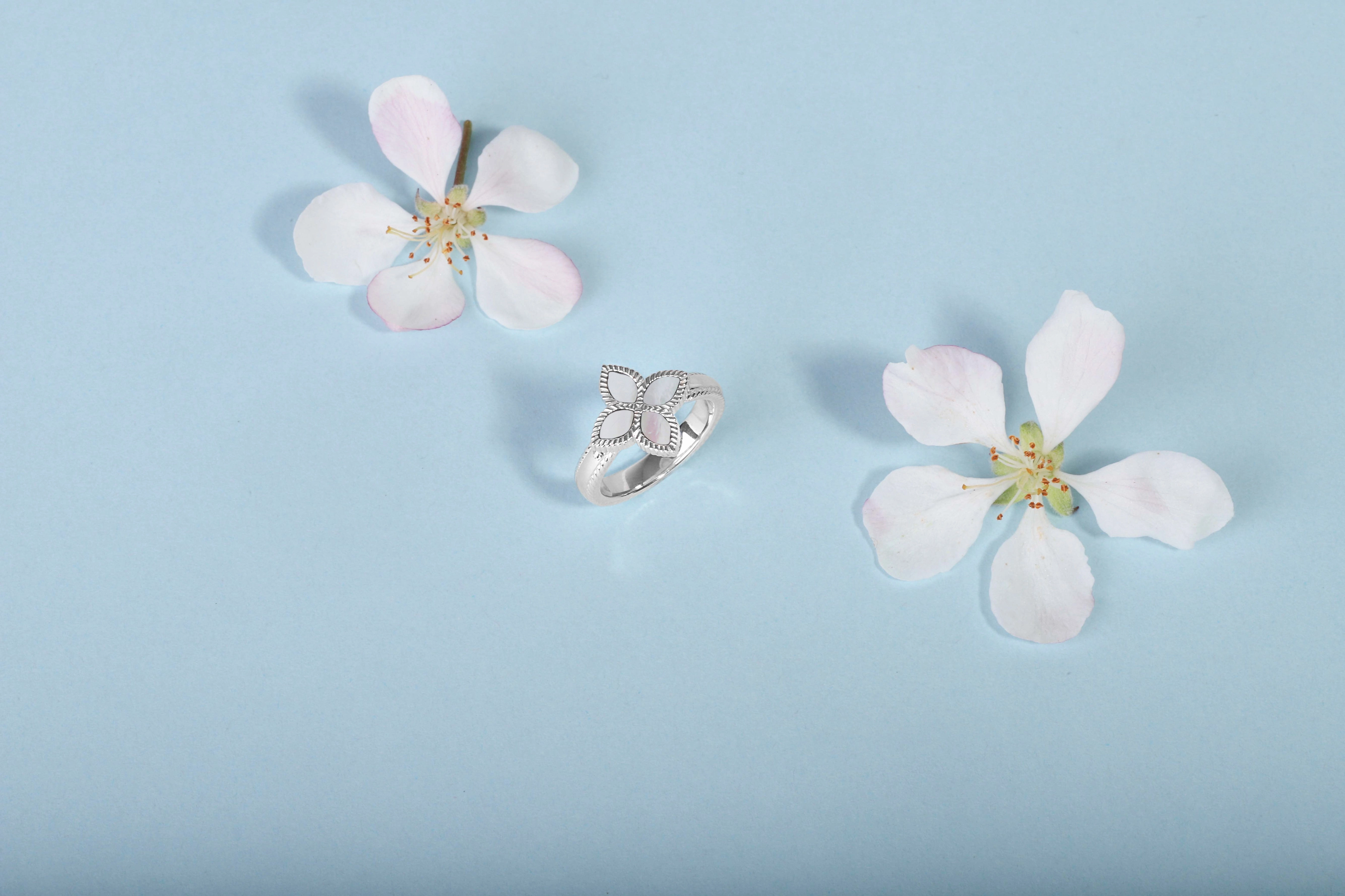 9ct Rose Gold White Mother of Pearl Eden Marquise Flower Ring