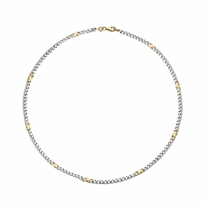 9ct White and Yellow Gold Figaro Chain Necklace