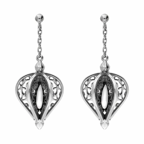 9ct White Gold Bauxite Flore Filigree Drop Earrings