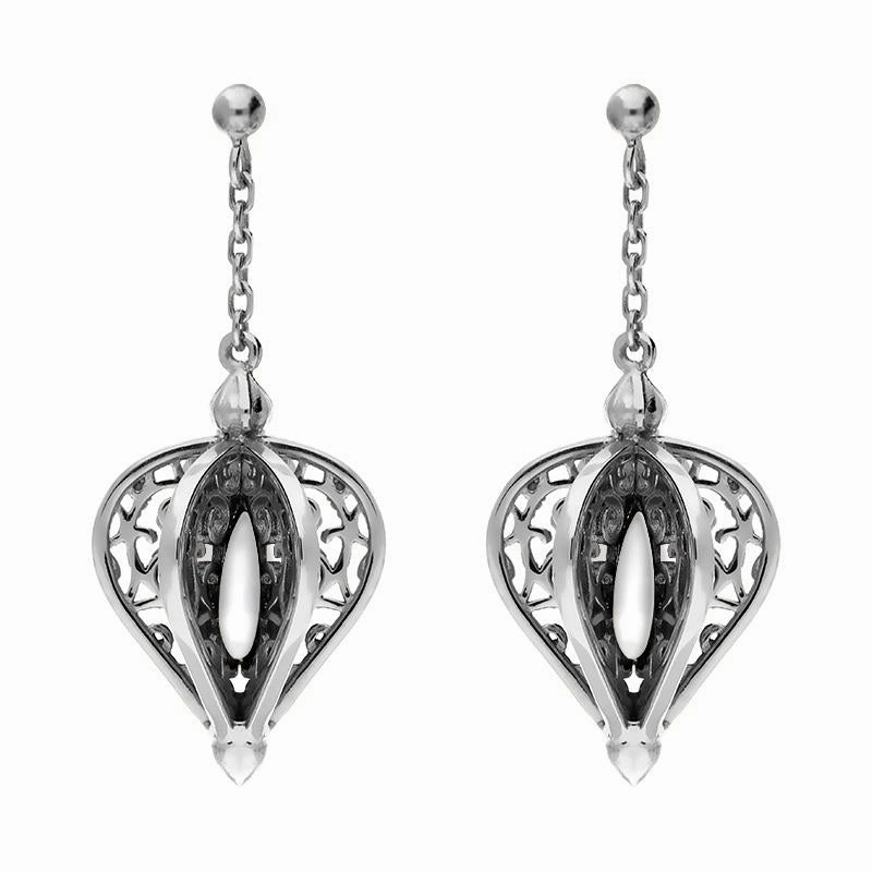 9ct White Gold Bauxite Flore Filigree Drop Earrings
