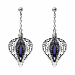 9ct White Gold Lapis Lazuli Flore Filigree Drop Earrings