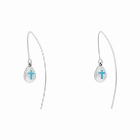 9ct White Gold Turquoise Cross Disc Drop Earrings
