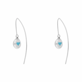 9ct White Gold Turquoise Heart Disc Drop Earrings
