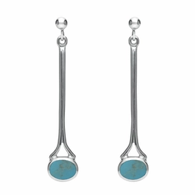 9ct White Gold Turquoise Long Drop Earrings