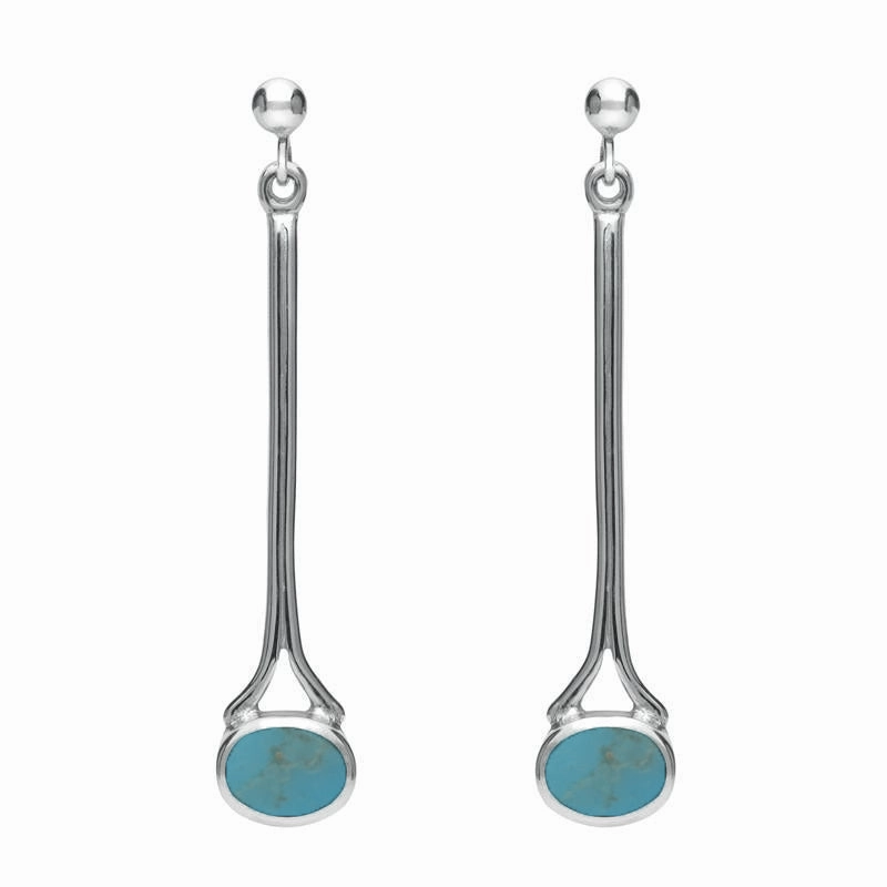 9ct White Gold Turquoise Long Drop Earrings