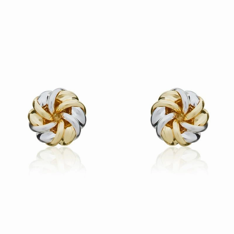 9ct Yellow and White Gold 7.5mm Twisted Ribbon Knot Stud Earrings