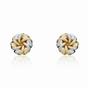 9ct Yellow and White Gold 7.5mm Twisted Ribbon Knot Stud Earrings