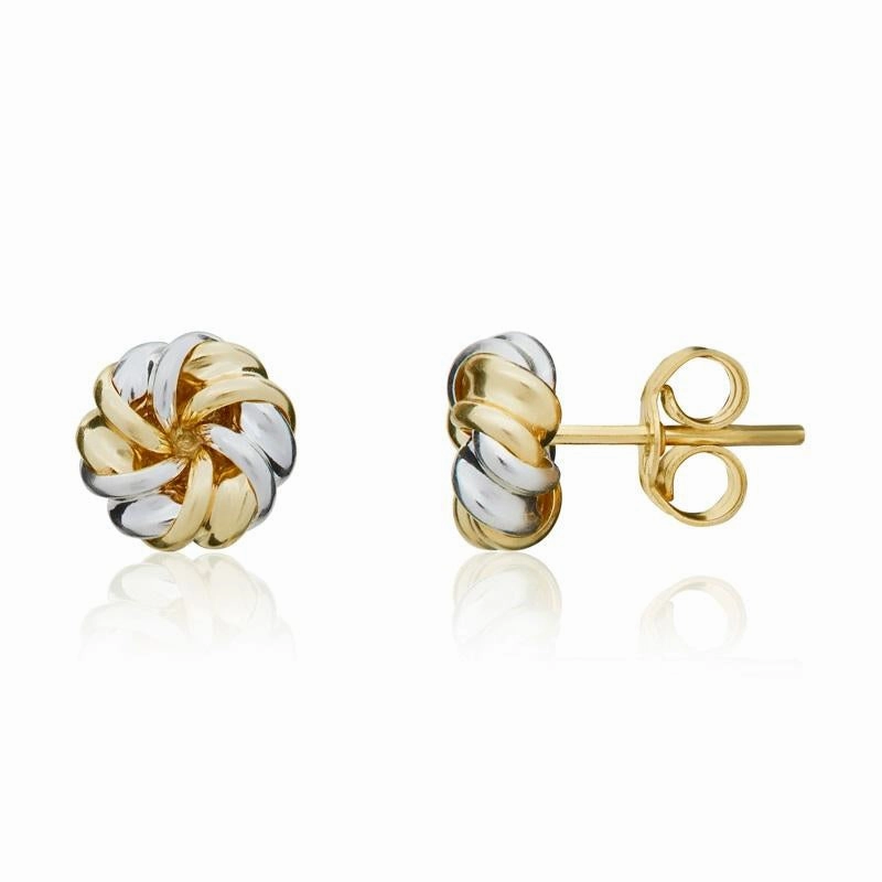 9ct Yellow and White Gold 7.5mm Twisted Ribbon Knot Stud Earrings