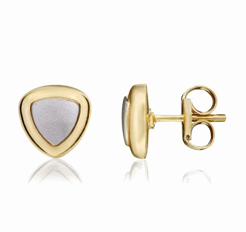 9ct Yellow and White Gold Triangle Stud Earrings