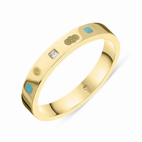 9ct Yellow Gold 0.05ct Diamond Turquoise King's Coronation Hallmark Princess Cut 3mm Ring D