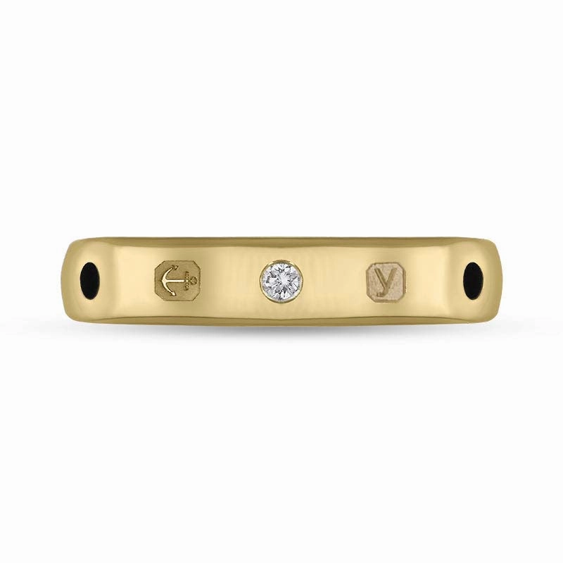 9ct Yellow Gold 0.08ct Diamond Whitby Jet King's Coronation Hallmark 4mm Ring D