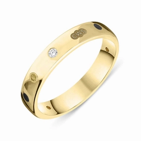 9ct Yellow Gold 0.08ct Diamond Whitby Jet King's Coronation Hallmark 4mm Ring D