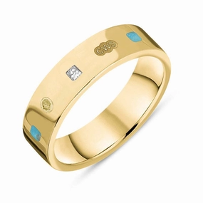 9ct Yellow Gold 0.12ct Diamond Turquoise King's Coronation Hallmark Princess Cut 5mm Ring D