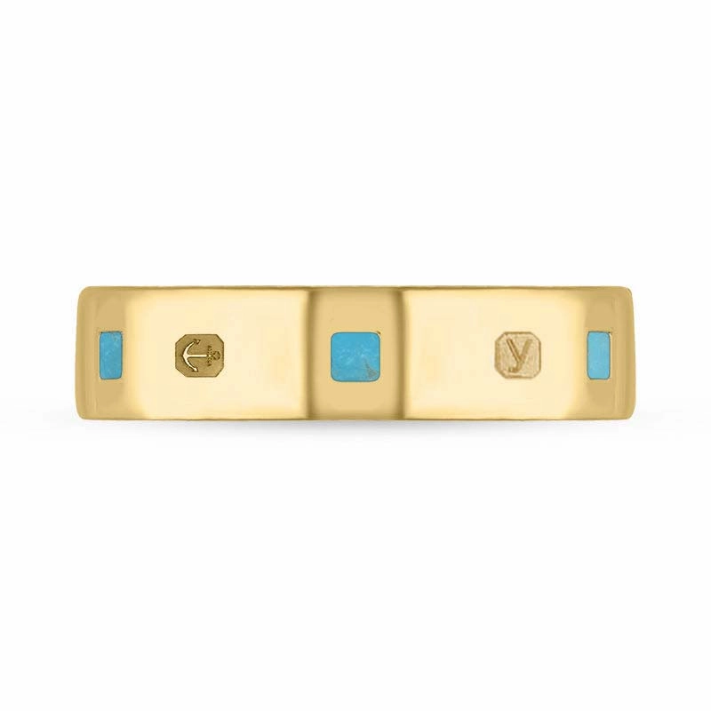 9ct Yellow Gold 0.12ct Diamond Turquoise King's Coronation Hallmark Princess Cut 5mm Ring D
