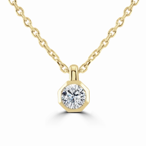 9ct Yellow Gold 0.15ct Diamond Solitaire Octagonal Necklace