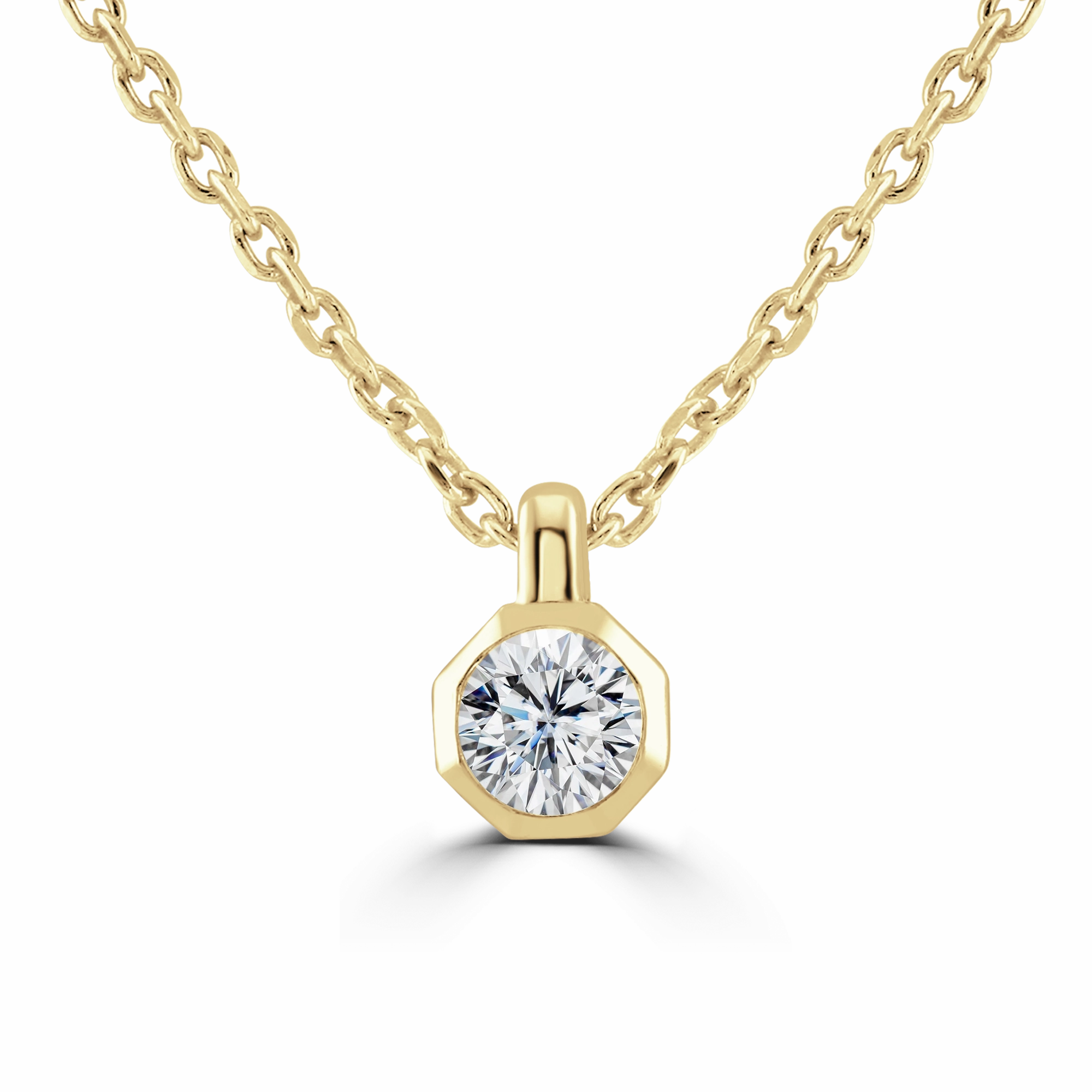 9ct Yellow Gold 0.15ct Diamond Solitaire Octagonal Necklace