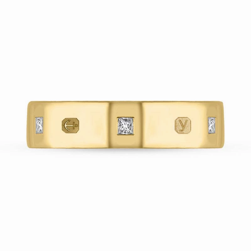 9ct Yellow Gold 0.24ct Diamond King's Coronation Hallmark Princess Cut 5mm Ring D