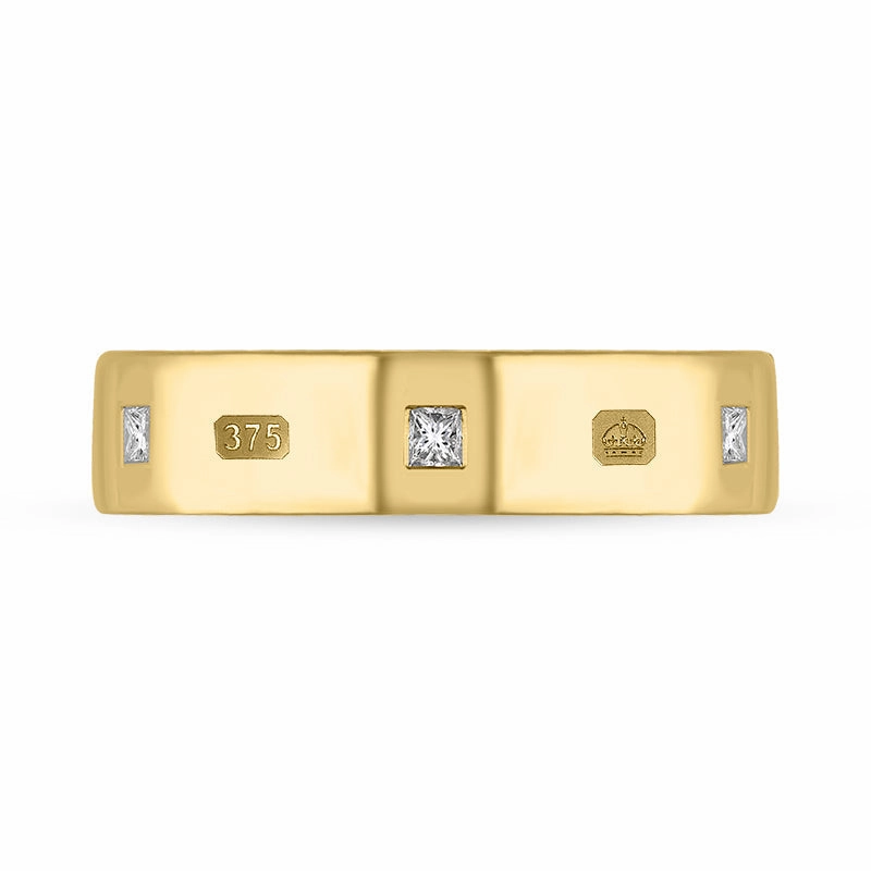 9ct Yellow Gold 0.24ct Diamond King's Coronation Hallmark Princess Cut 5mm Ring D