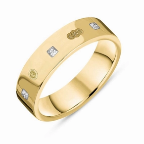 9ct Yellow Gold 0.24ct Diamond King's Coronation Hallmark Princess Cut 5mm Ring D