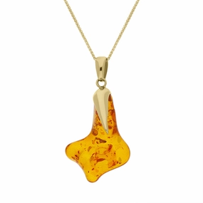 9ct Yellow Gold Amber Abstract Necklace D