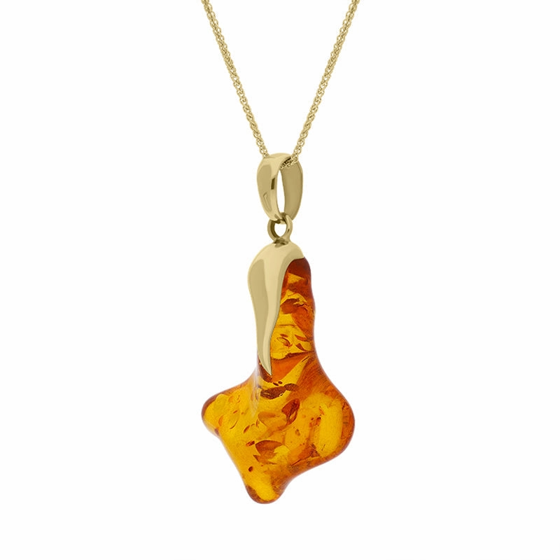 9ct Yellow Gold Amber Abstract Necklace D